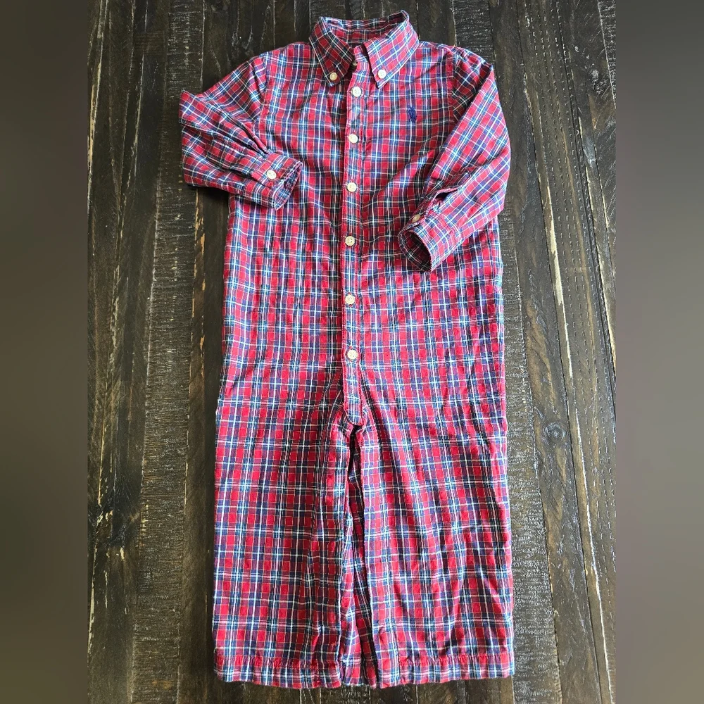 Ralph Lauren Baby Polo Romper 12 Months Red Plaid One Piece Outfit